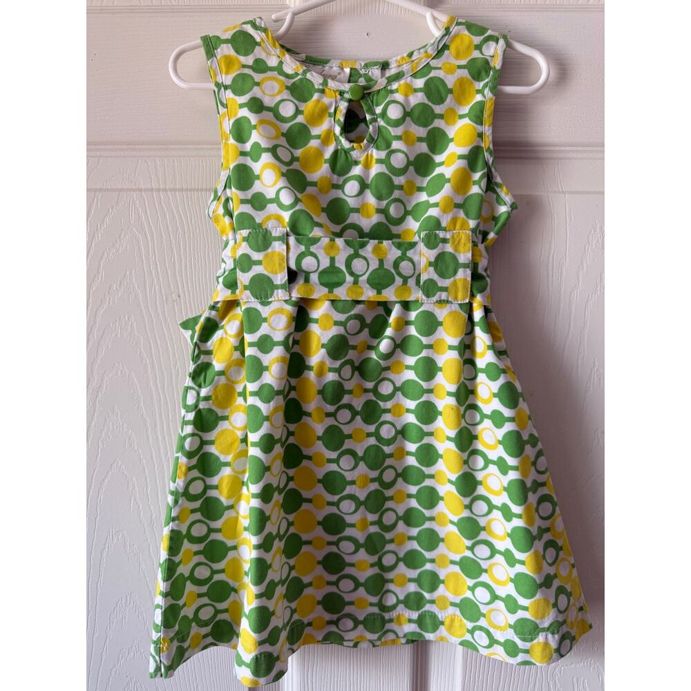 Strasburg Toddler Dress‎ Green Yellow Mod Print Cotton 3T